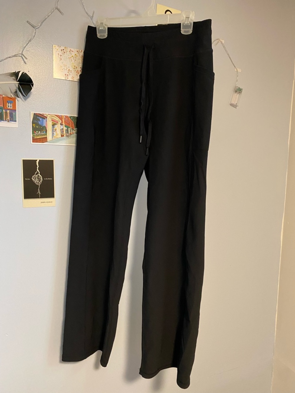 Black Drawstring lined Wide-Leg  Pants L